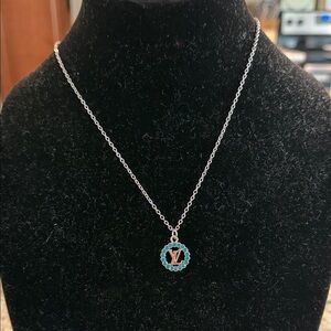 Upcycled Louis Vuitton Silver Necklace with Blue Accents